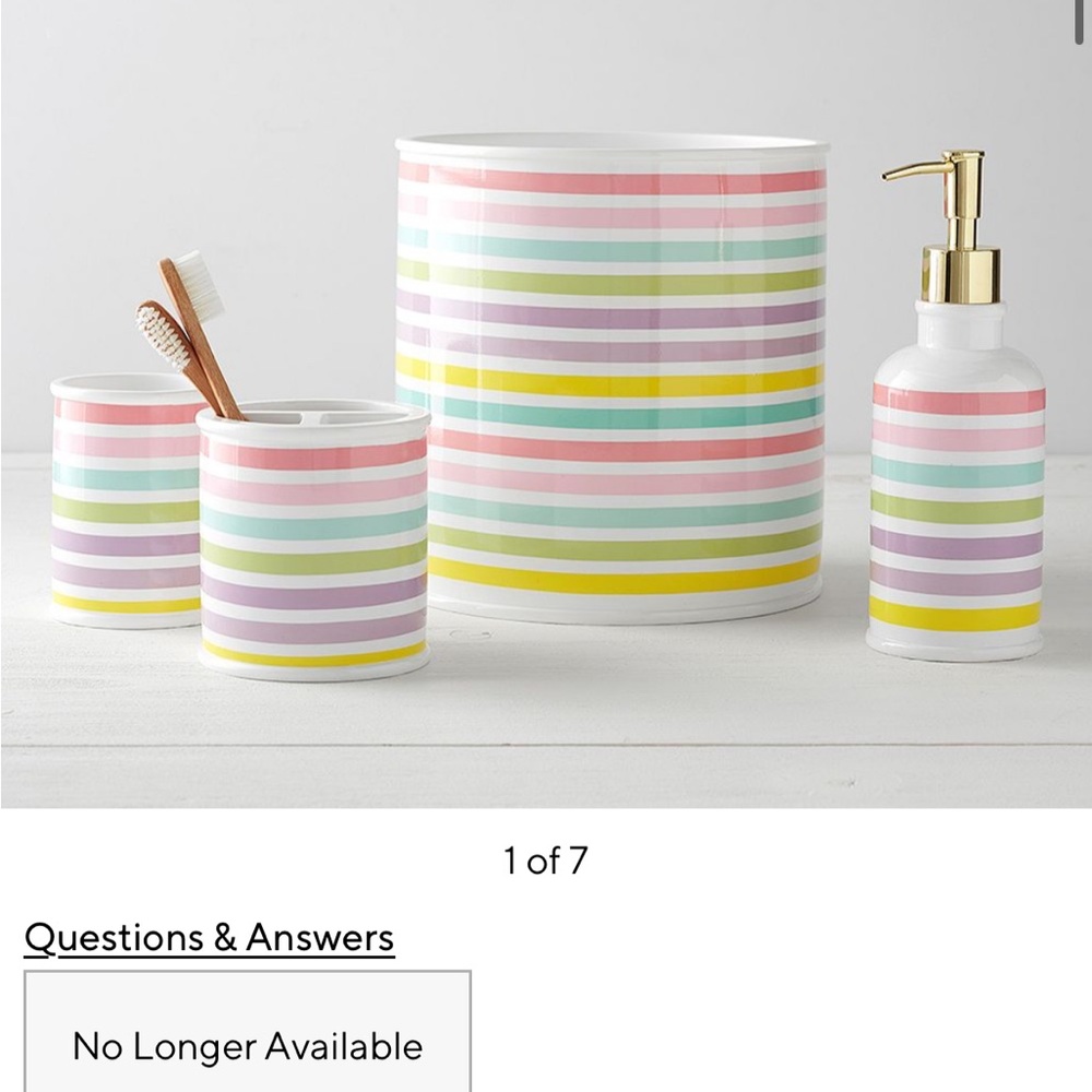 Pottery Barn Kids Rainbow Pastel Striped Soap Dispenser and Toothbrush Holder